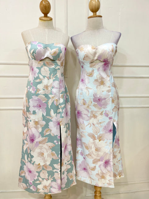 Women Hollow Out Padded Tube Side Slit Dresses